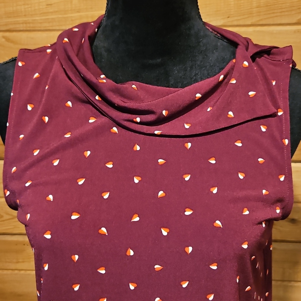 Banana Republic Maroon Heart Print Cowlneck Sleeveless Blouse Medium - Picture 2 of 9